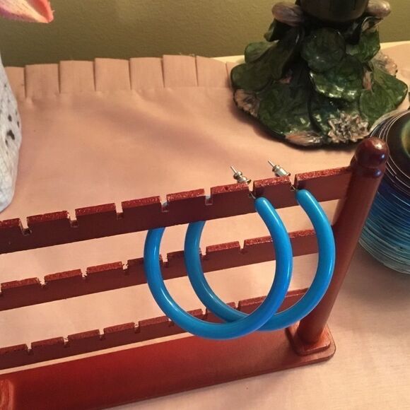 Bright Blue Large Hoop Earrings - Picture 1 of 3